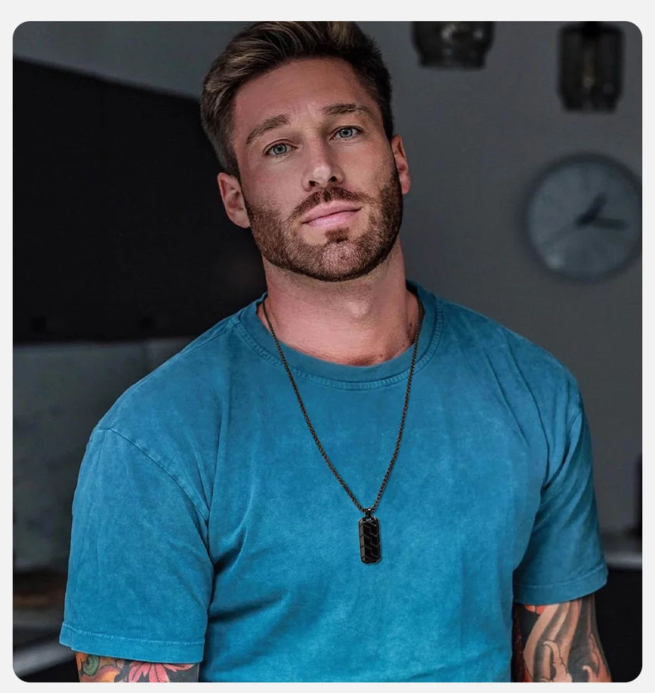 Vnox Cool Tire Pattern Necklaces for Men Boys, Stainless Steel Geometric Bar Pendant Collar, Punk Stylish Gifts for Him