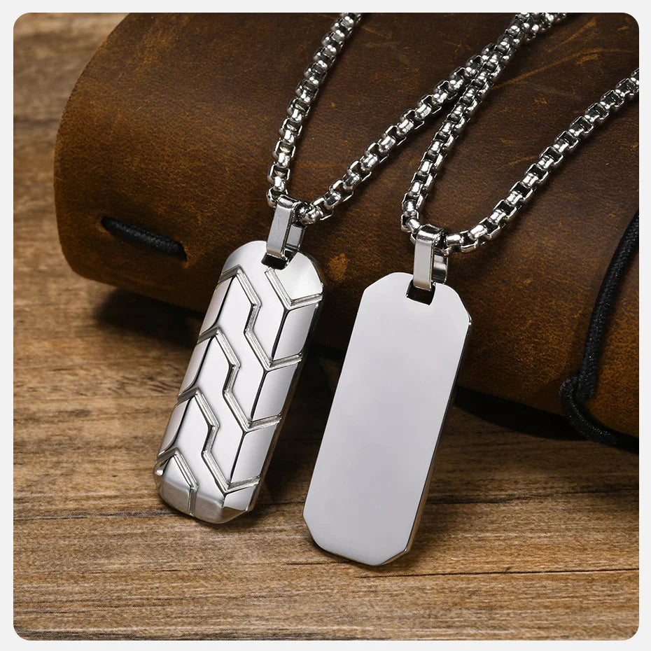 Vnox Cool Tire Pattern Necklaces for Men Boys, Stainless Steel Geometric Bar Pendant Collar, Punk Stylish Gifts for Him