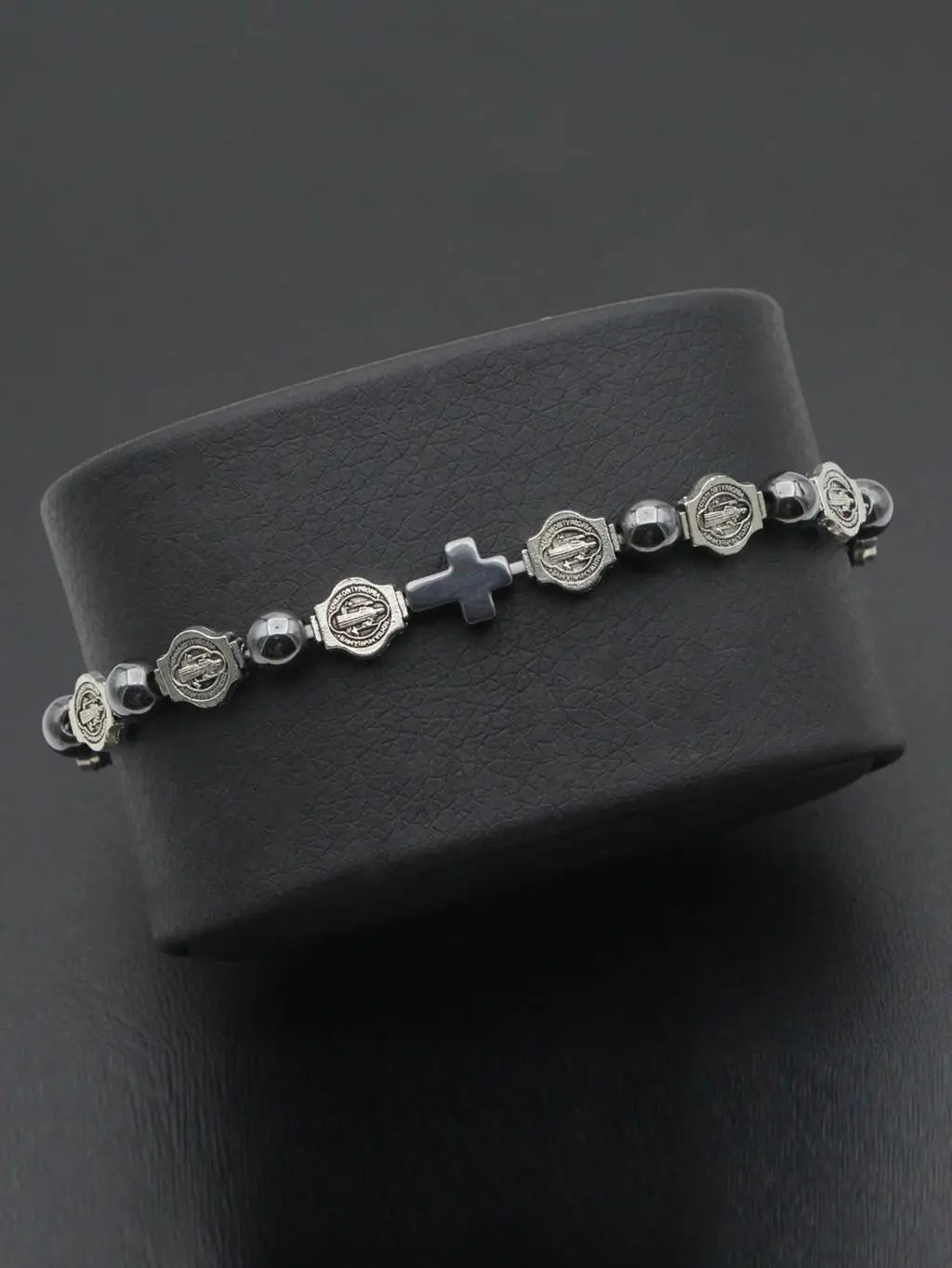 VILLWICE Catholic Rosary Bracelet St. Benedict Medal Cross Prayer Bracelets Hematite Beads Religion Jewelry Accessories