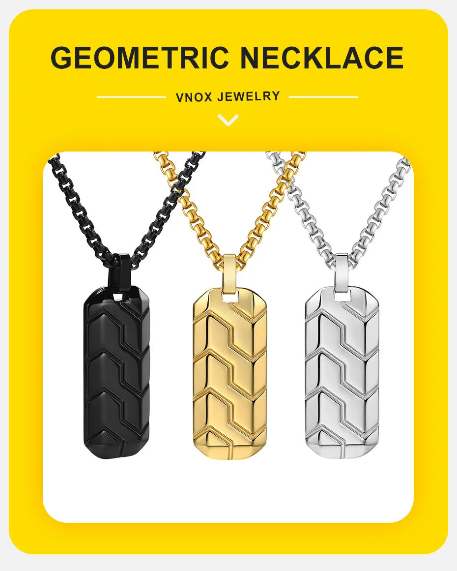 Vnox Cool Tire Pattern Necklaces for Men Boys, Stainless Steel Geometric Bar Pendant Collar, Punk Stylish Gifts for Him