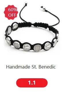 VILLWICE Catholic Rosary Bracelet St. Benedict Medal Cross Prayer Bracelets Hematite Beads Religion Jewelry Accessories