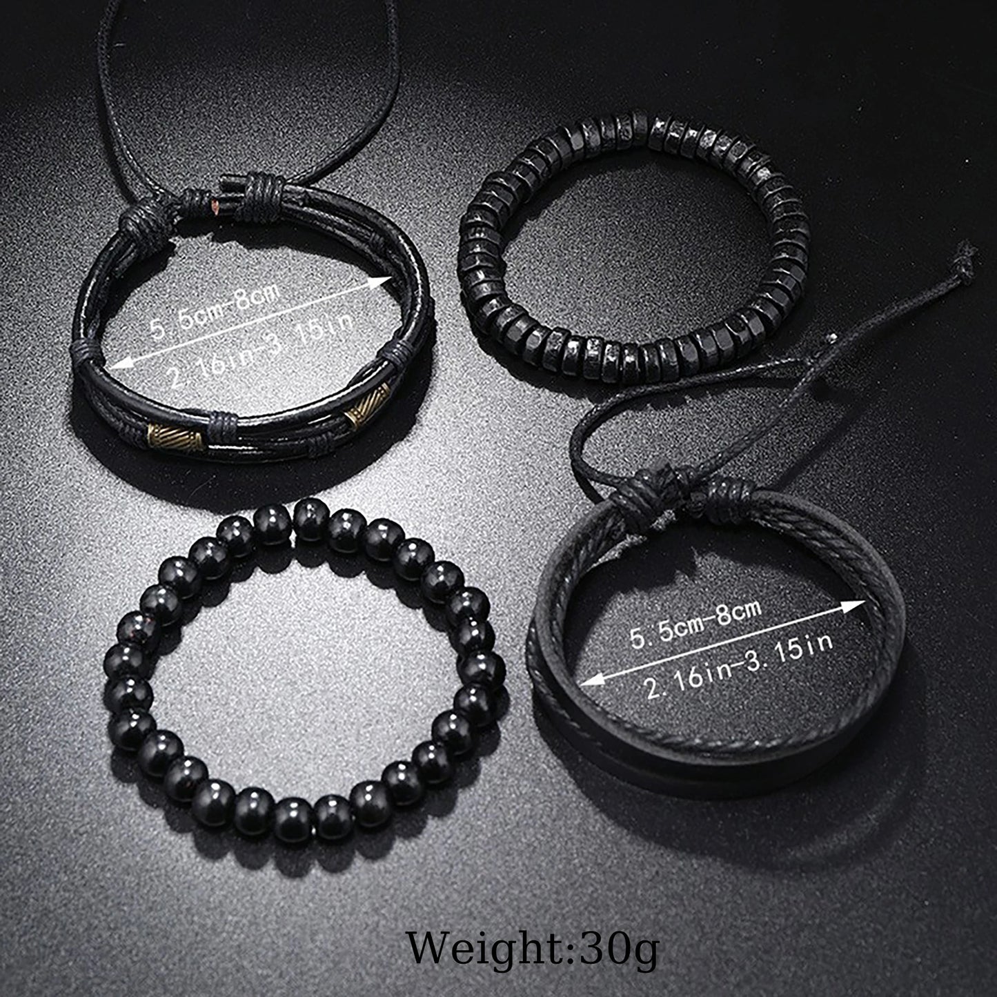 4PCS Fashion Vintage Men's Bracelet Multi-Layer Wooden Beads Trendy Accessories Leather Wooden Bead Set Bracelet for Men