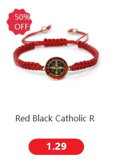 VILLWICE Catholic Rosary Bracelet St. Benedict Medal Cross Prayer Bracelets Hematite Beads Religion Jewelry Accessories