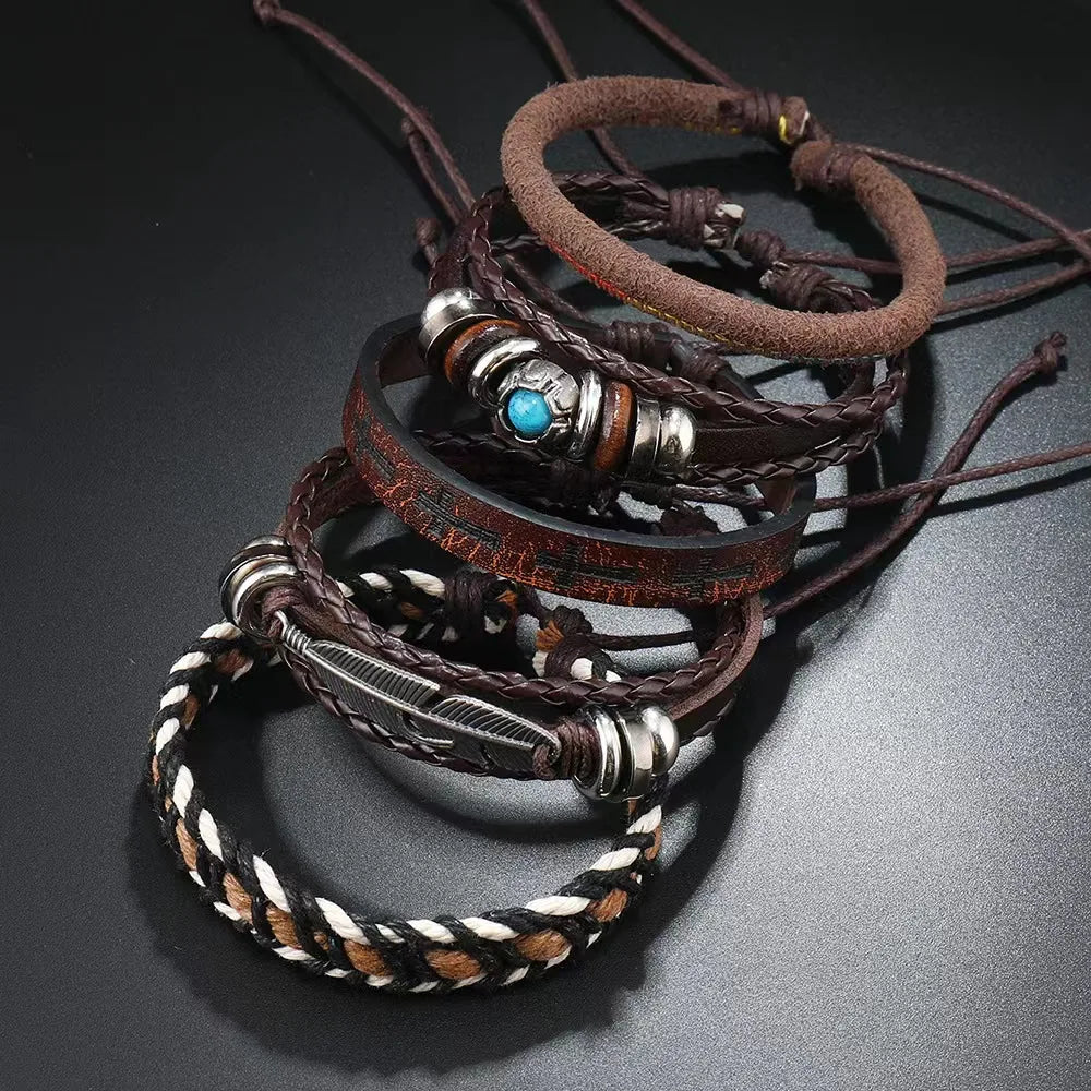 Feather Evil Eye Ethnic 5-6pc/set wood bead tree Charms bracelets Hamsa Hand Butterfly Bohemia Men Bracelets Women Jewelry