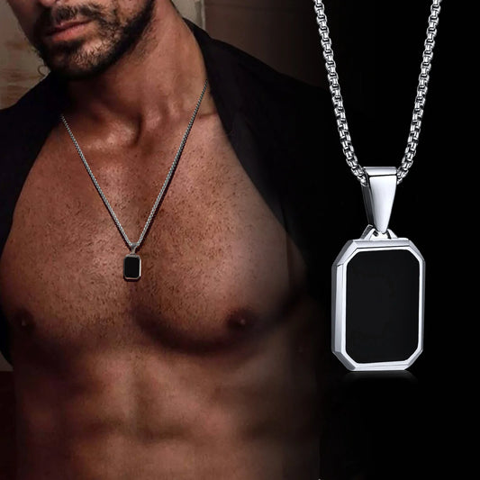 Vnox Small Dogtags Pendant Necklaces for Men Boys,Black Silver Color Stainless Steel Military Dog Tag with Box Chain Gift to Him