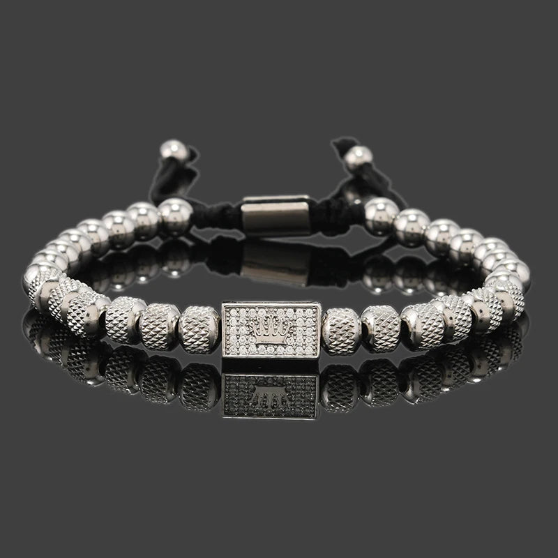Luxury Stainless Steel Beads Crown Charms Man Bracelets Handmade Jewelry Gift