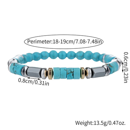 Retro Imitation Natural Blue Stone Bead Bracelet Fashion Men Summer Jewelry Trend Bohemian Accessories