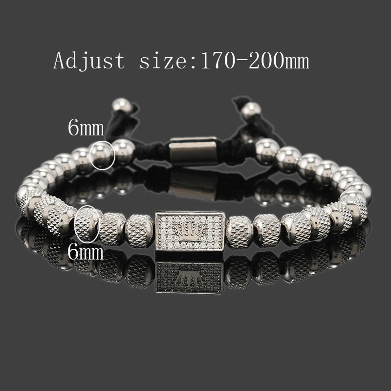 Luxury Stainless Steel Beads Crown Charms Man Bracelets Handmade Jewelry Gift
