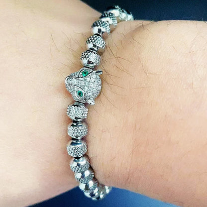 Luxury Stainless Steel Beads Beaded Leopard Head Man Bracelet For Women Hand Jewelry Couple Gift