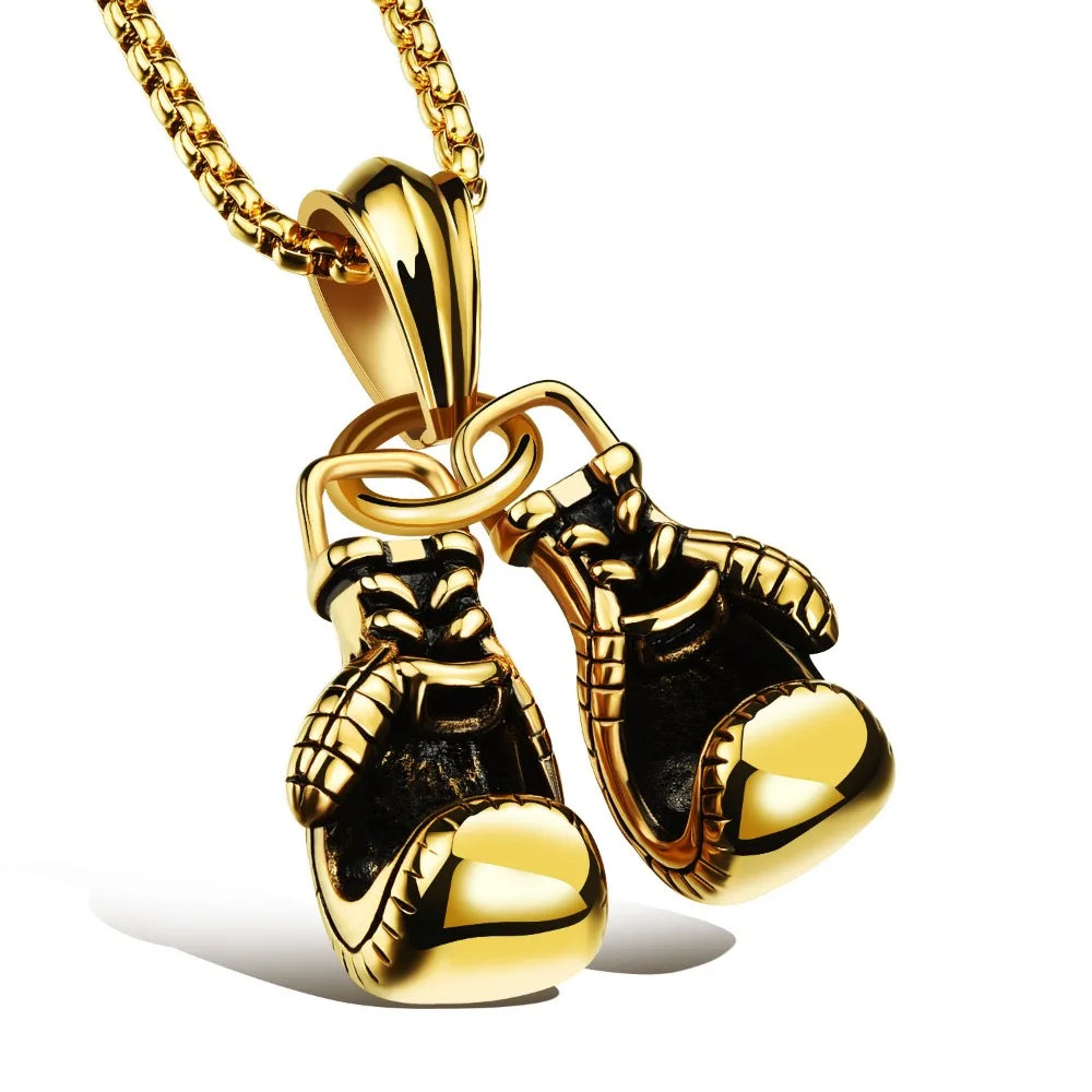 Sport Fitness Jewelry Double Boxing Glove Pendant Necklace Chic Men Hiphop Chain Necklace Cool Male Jewellery