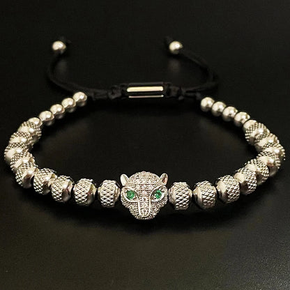 Luxury Stainless Steel Beads Beaded Leopard Head Man Bracelet For Women Hand Jewelry Couple Gift