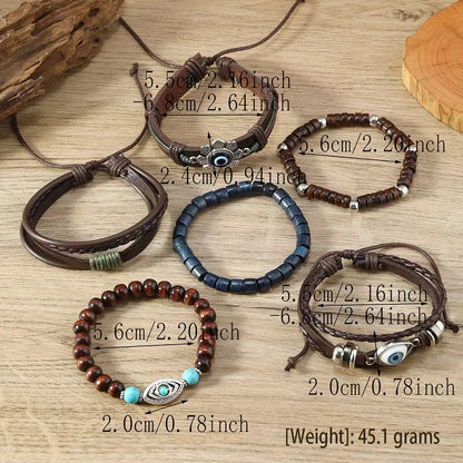 Feather Evil Eye Ethnic 5-6pc/set wood bead tree Charms bracelets Hamsa Hand Butterfly Bohemia Men Bracelets Women Jewelry