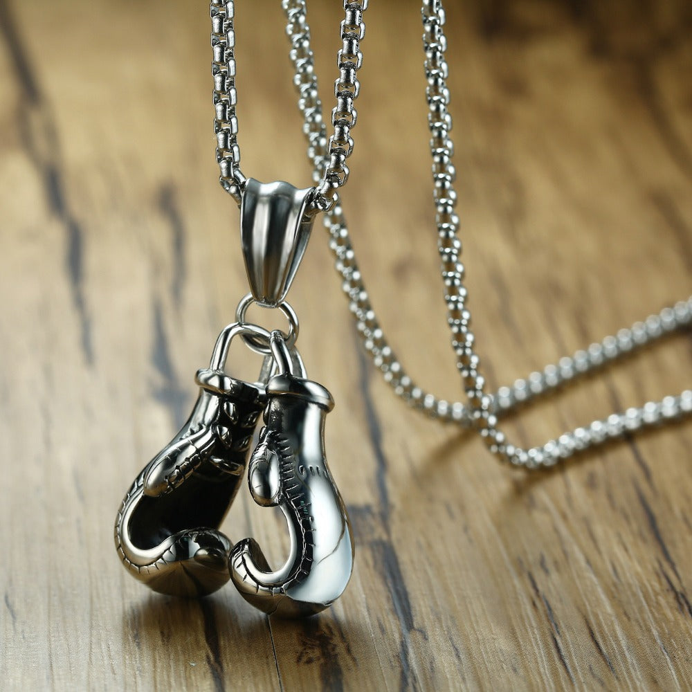 Sport Fitness Jewelry Double Boxing Glove Pendant Necklace Chic Men Hiphop Chain Necklace Cool Male Jewellery
