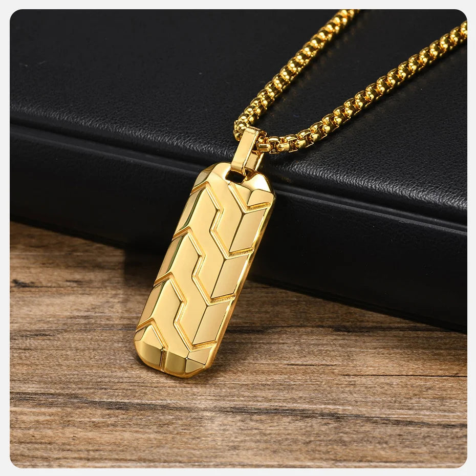 Vnox Cool Tire Pattern Necklaces for Men Boys, Stainless Steel Geometric Bar Pendant Collar, Punk Stylish Gifts for Him