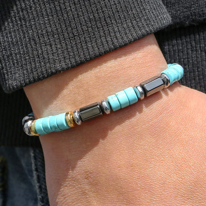 Retro Imitation Natural Blue Stone Bead Bracelet Fashion Men Summer Jewelry Trend Bohemian Accessories