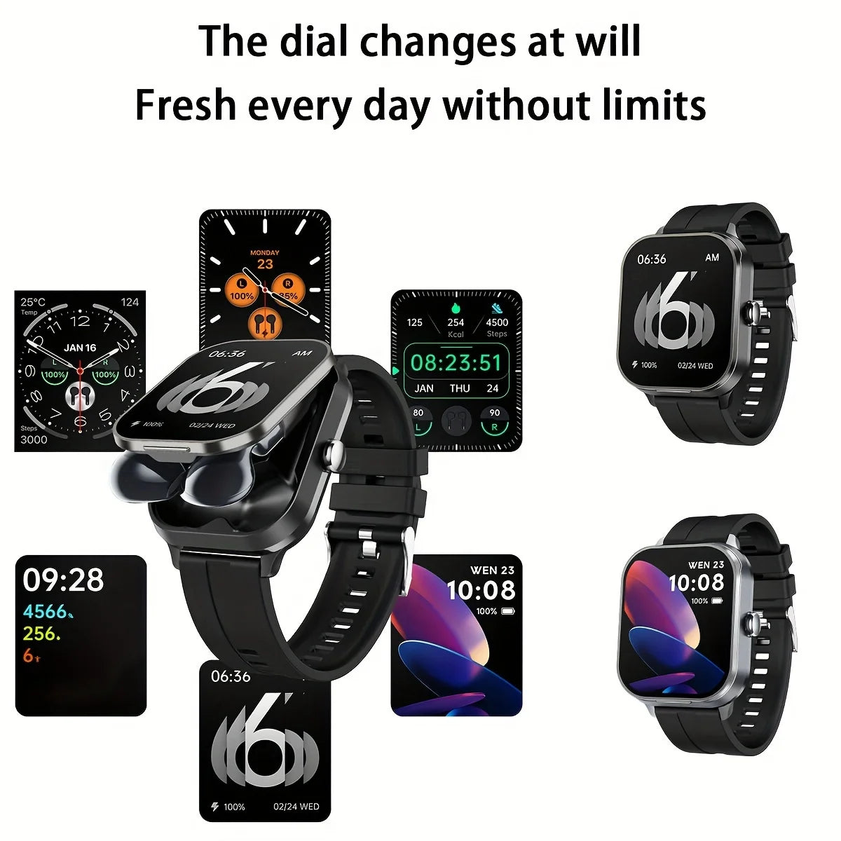 Men Smart Watch 2.01 inch HD Large Screen Waterproof Heart Rate Blood Oxygen Bluetooth earphone TWS 2 in 1 Make phone calls 2024