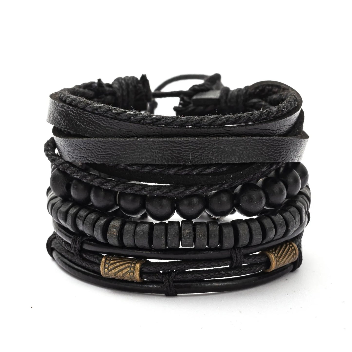 4PCS Fashion Vintage Men's Bracelet Multi-Layer Wooden Beads Trendy Accessories Leather Wooden Bead Set Bracelet for Men