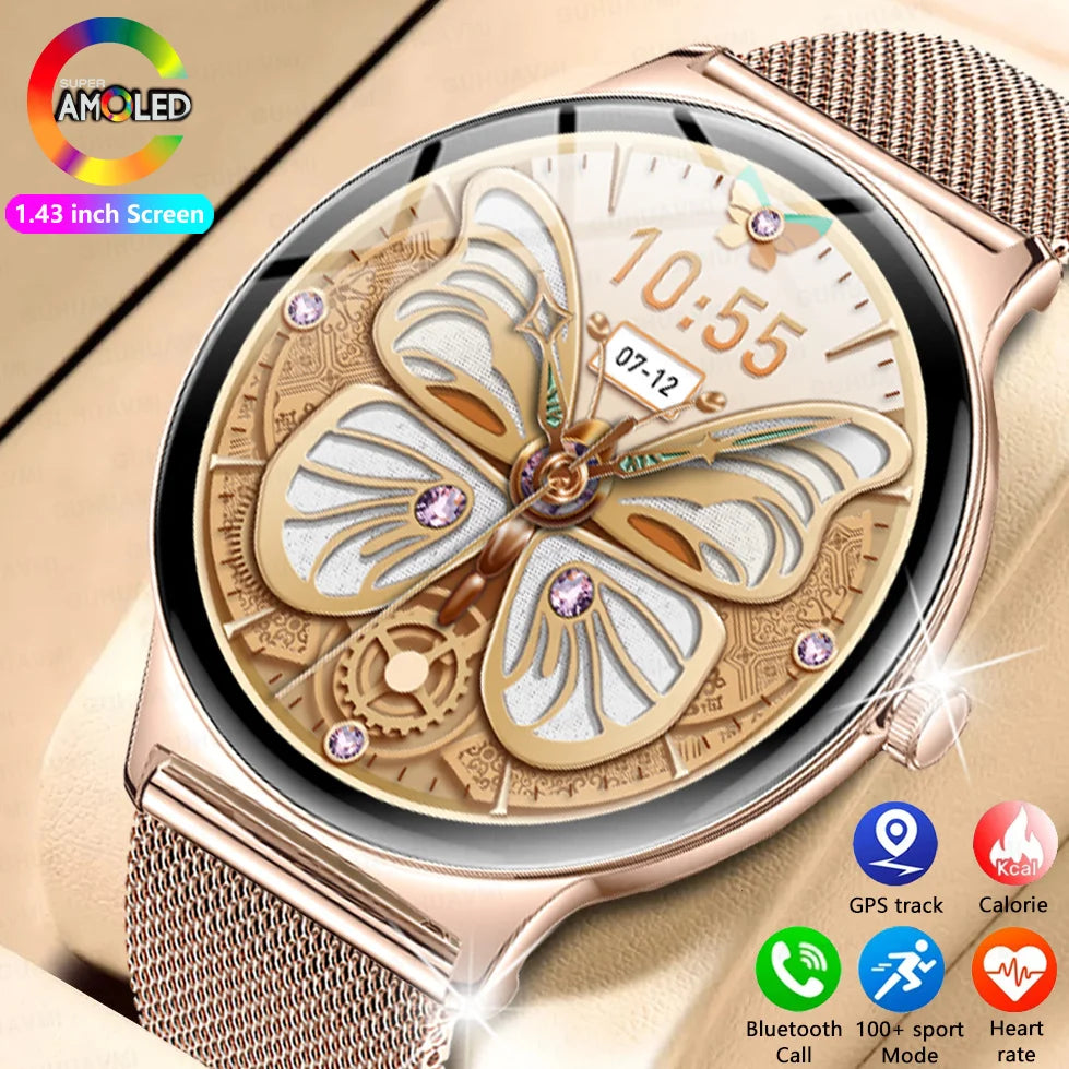 2024 New Ultra-thin Durable GPS Smart Watch Women 466*466 Screen Heart rate Blood Pressure Bluetooth Call Health Smartwatch Lady