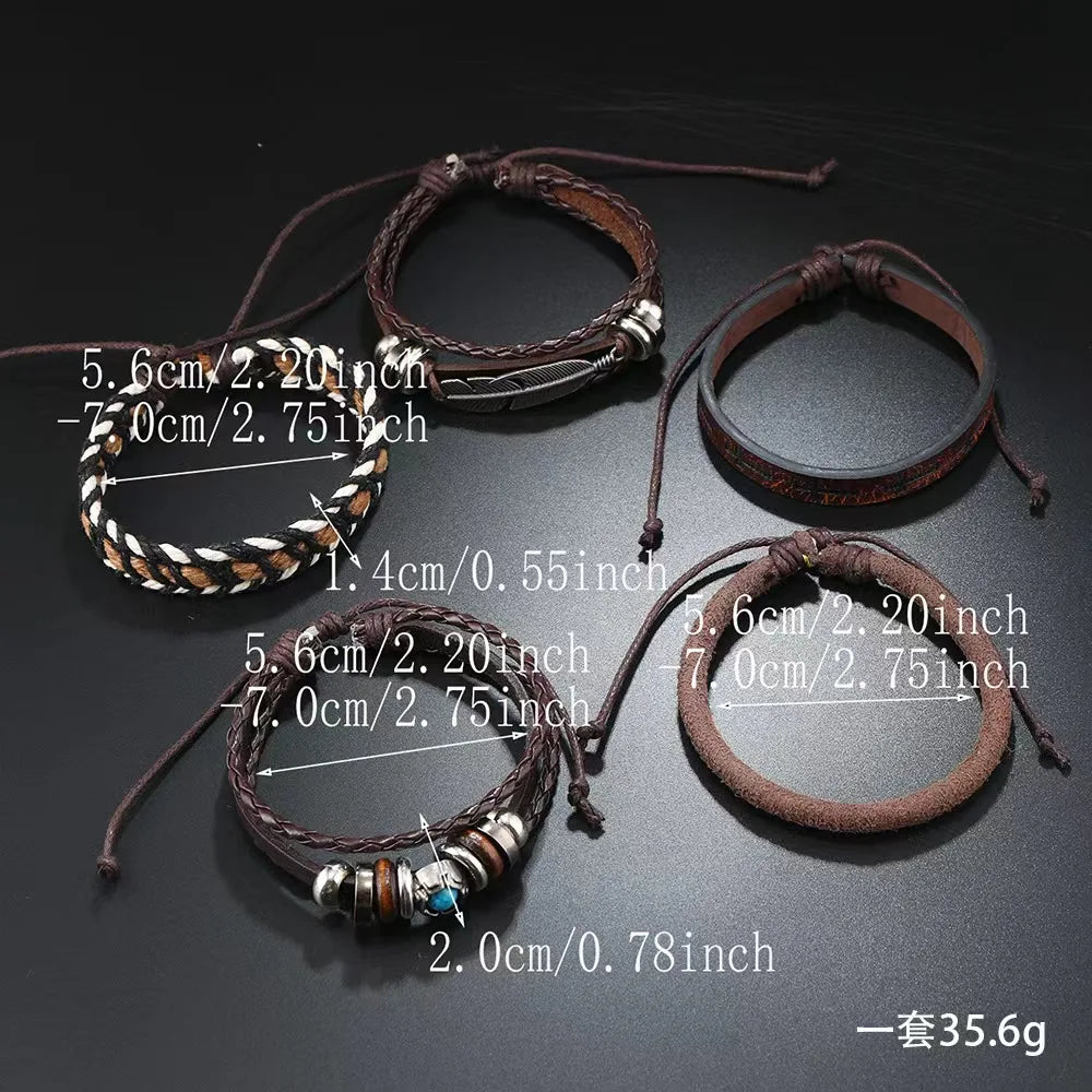 Feather Evil Eye Ethnic 5-6pc/set wood bead tree Charms bracelets Hamsa Hand Butterfly Bohemia Men Bracelets Women Jewelry