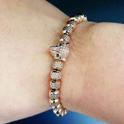 Luxury Stainless Steel Beads Beaded Leopard Head Man Bracelet For Women Hand Jewelry Couple Gift