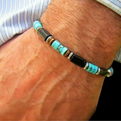 Retro Imitation Natural Blue Stone Bead Bracelet Fashion Men Summer Jewelry Trend Bohemian Accessories