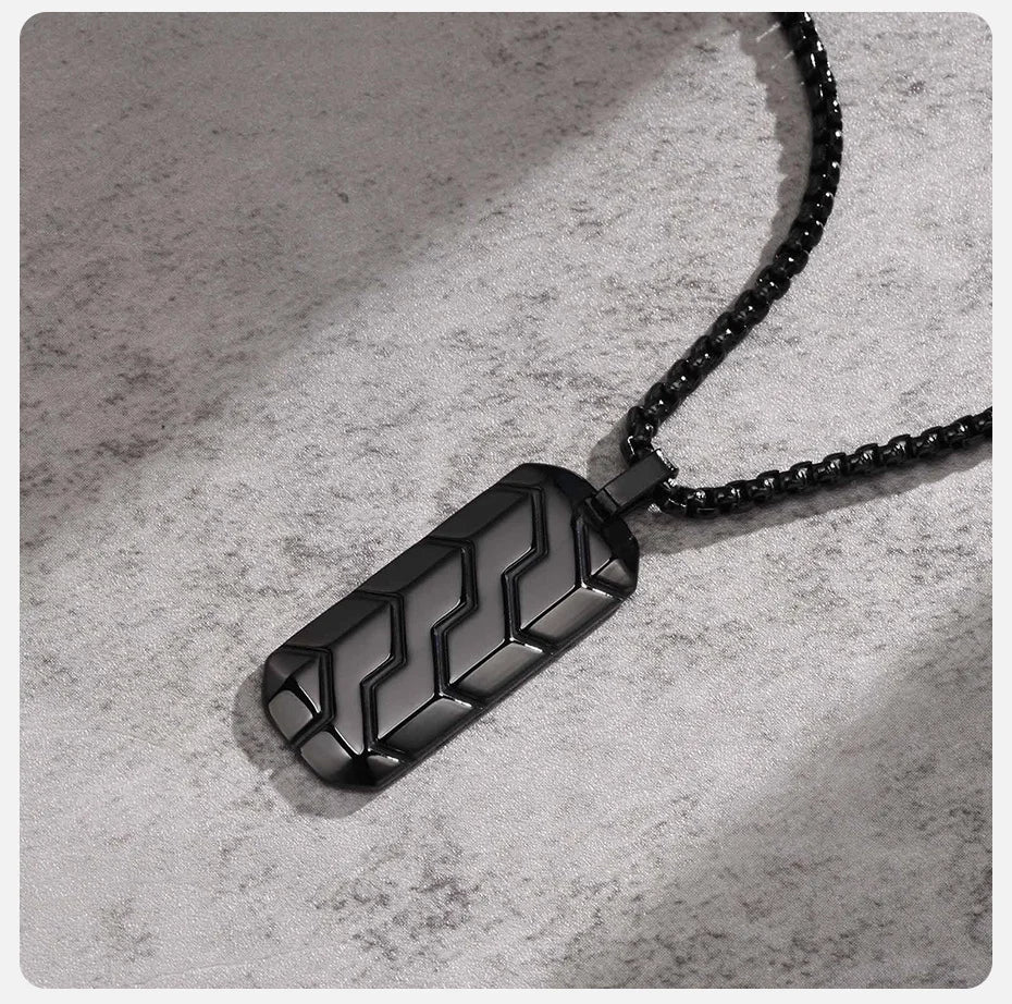 Vnox Cool Tire Pattern Necklaces for Men Boys, Stainless Steel Geometric Bar Pendant Collar, Punk Stylish Gifts for Him