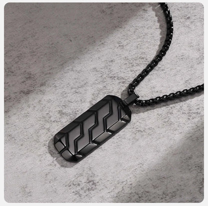 Vnox Cool Tire Pattern Necklaces for Men Boys, Stainless Steel Geometric Bar Pendant Collar, Punk Stylish Gifts for Him