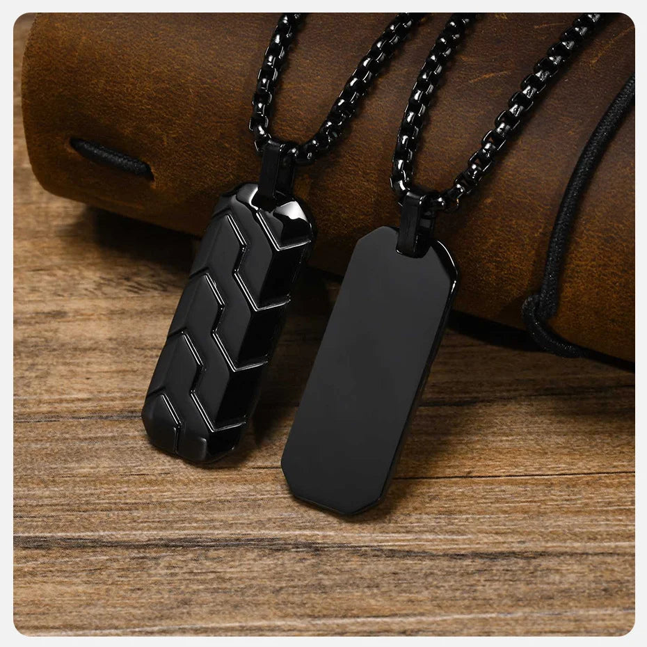 Vnox Cool Tire Pattern Necklaces for Men Boys, Stainless Steel Geometric Bar Pendant Collar, Punk Stylish Gifts for Him