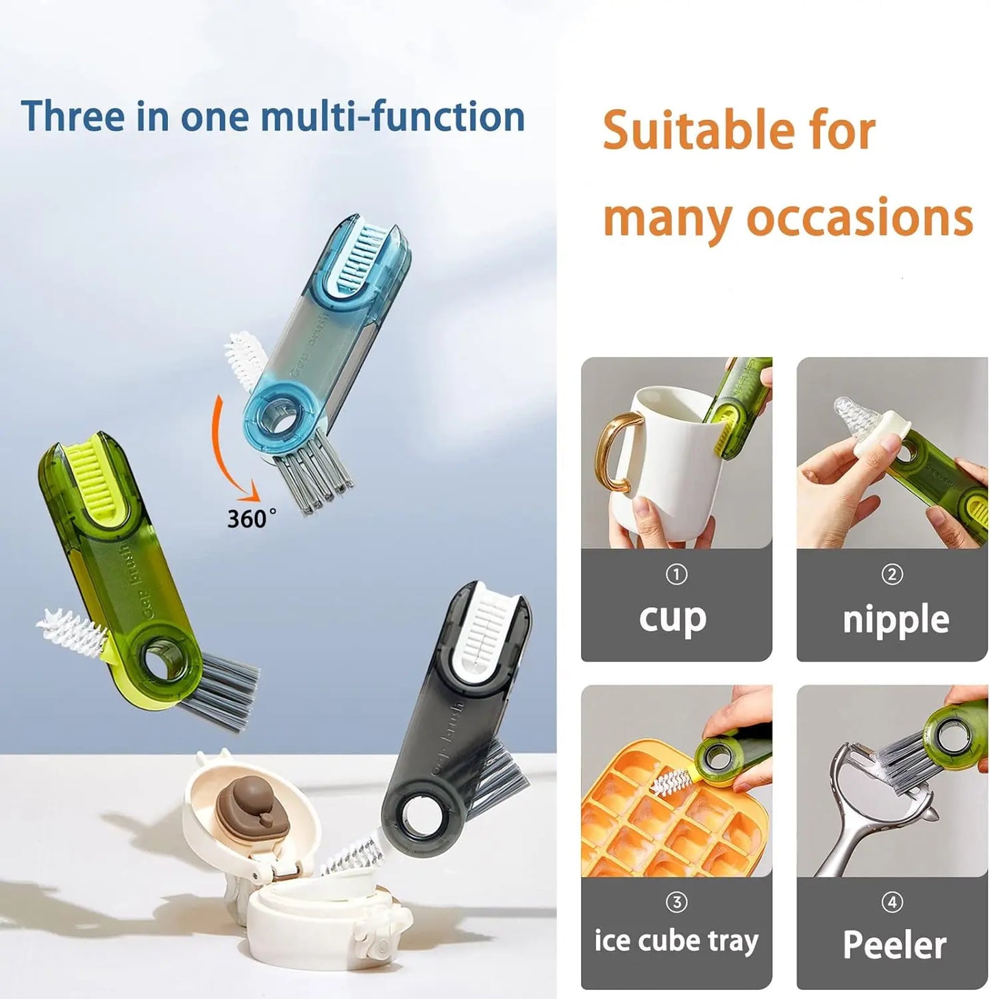 3-in-1 Multi-Function Cup Brush Teat Cleaning Brush Water Cup Cleaning Artifact Gap Brush Cup Cover Brush