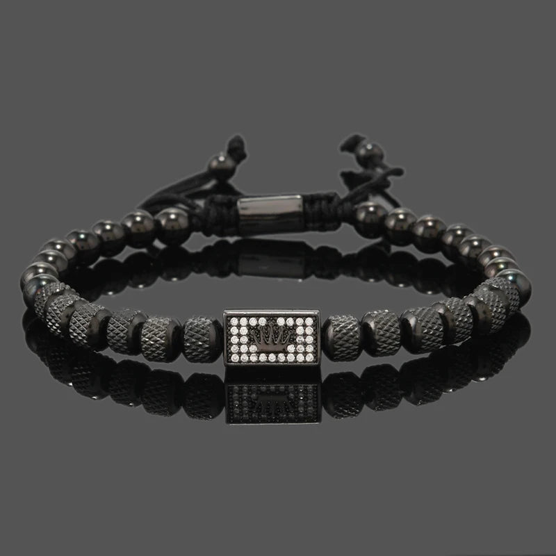 Luxury Stainless Steel Beads Crown Charms Man Bracelets Handmade Jewelry Gift