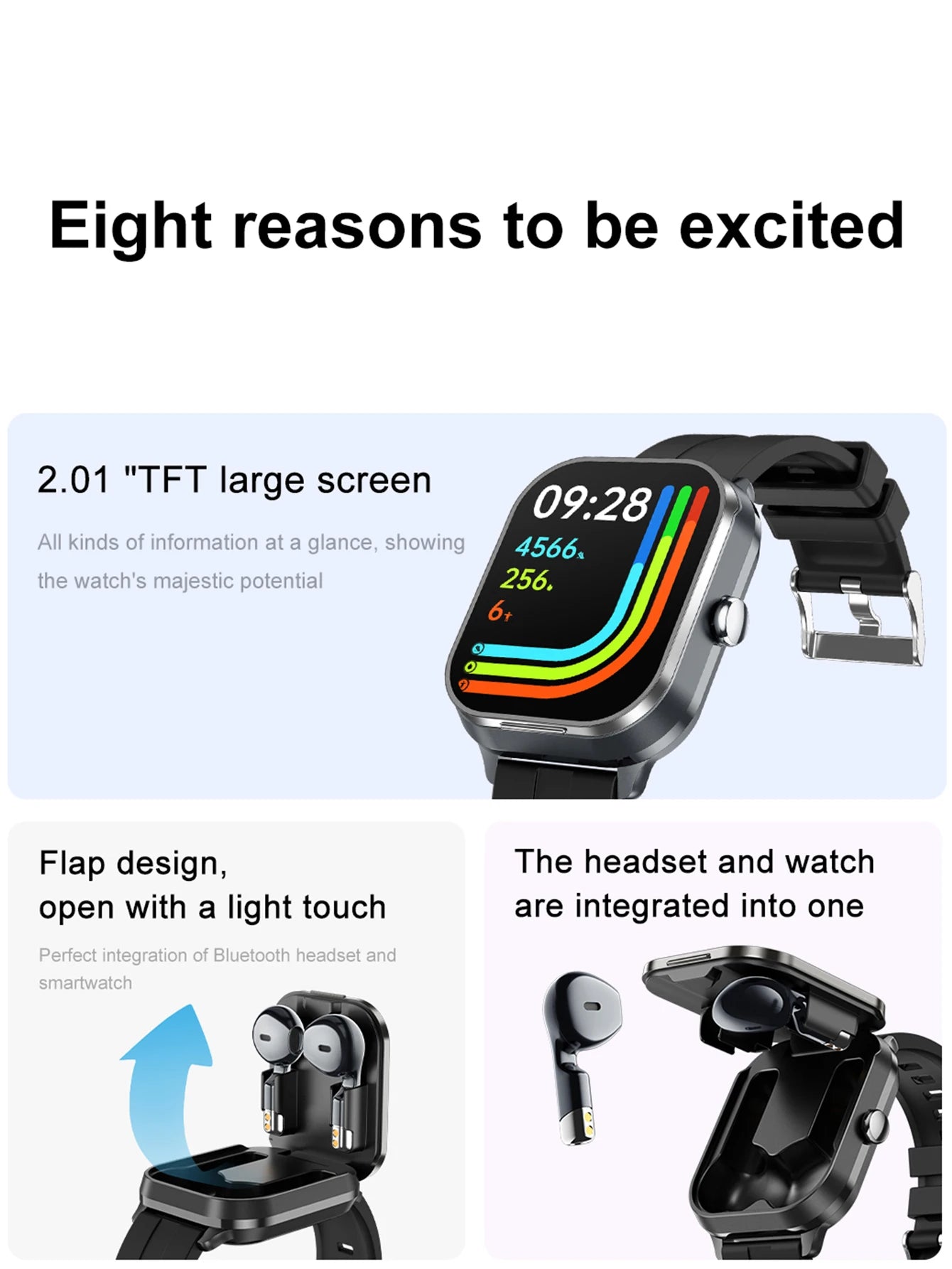 Men Smart Watch 2.01 inch HD Large Screen Waterproof Heart Rate Blood Oxygen Bluetooth earphone TWS 2 in 1 Make phone calls 2024