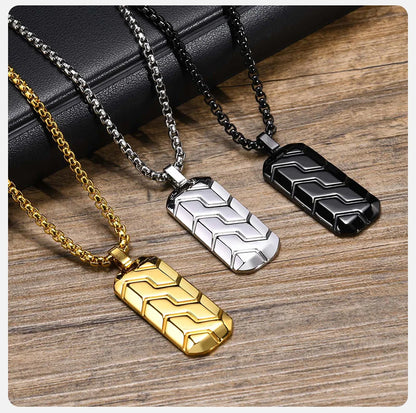 Vnox Cool Tire Pattern Necklaces for Men Boys, Stainless Steel Geometric Bar Pendant Collar, Punk Stylish Gifts for Him