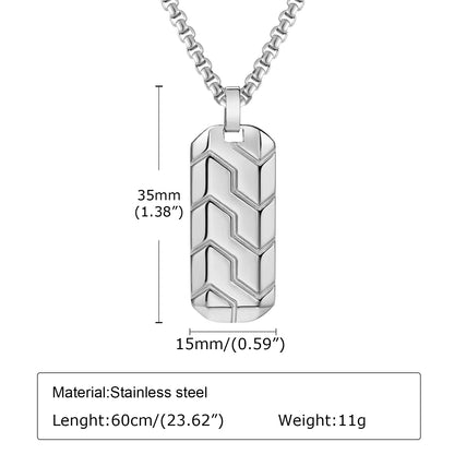 Vnox Cool Tire Pattern Necklaces for Men Boys, Stainless Steel Geometric Bar Pendant Collar, Punk Stylish Gifts for Him