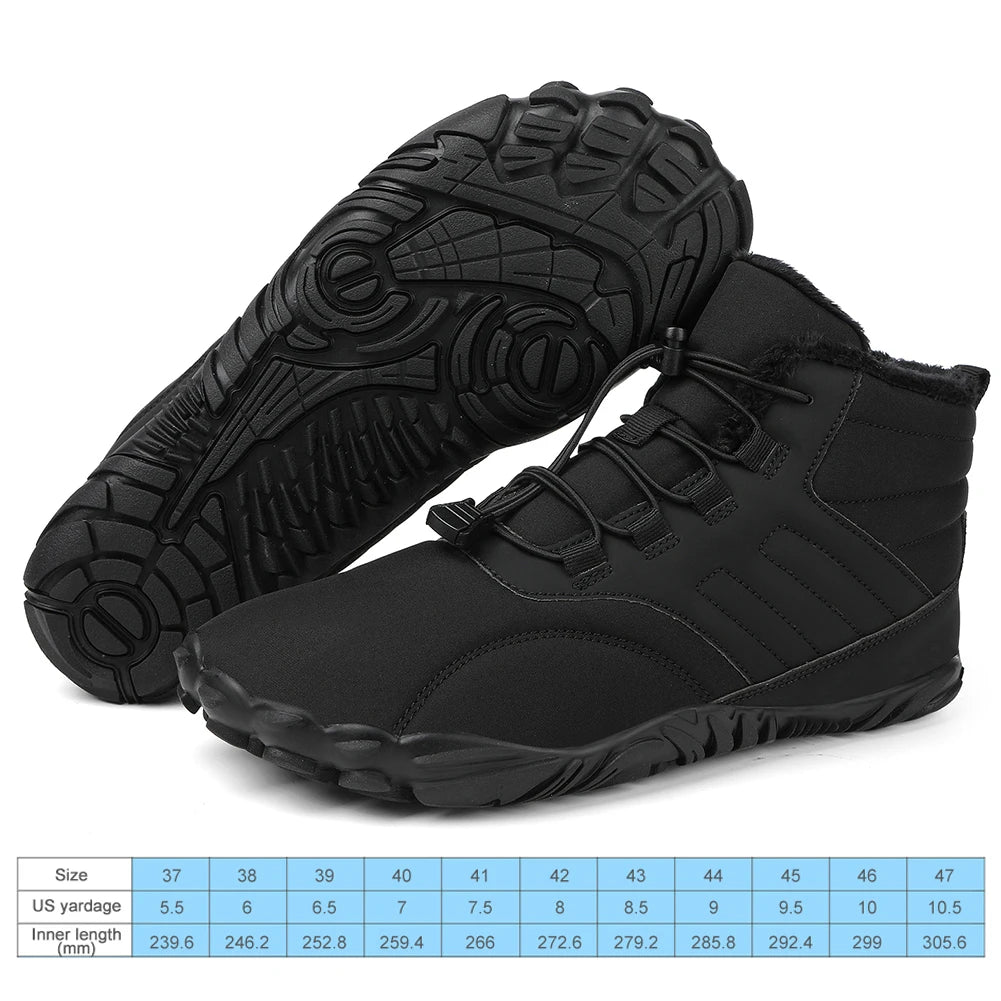 Winter Warm Jogging Sneakers Women Men Rubber Running Barefoot Shoes Waterproof Non-Slip Breathable for Trekking Climbing