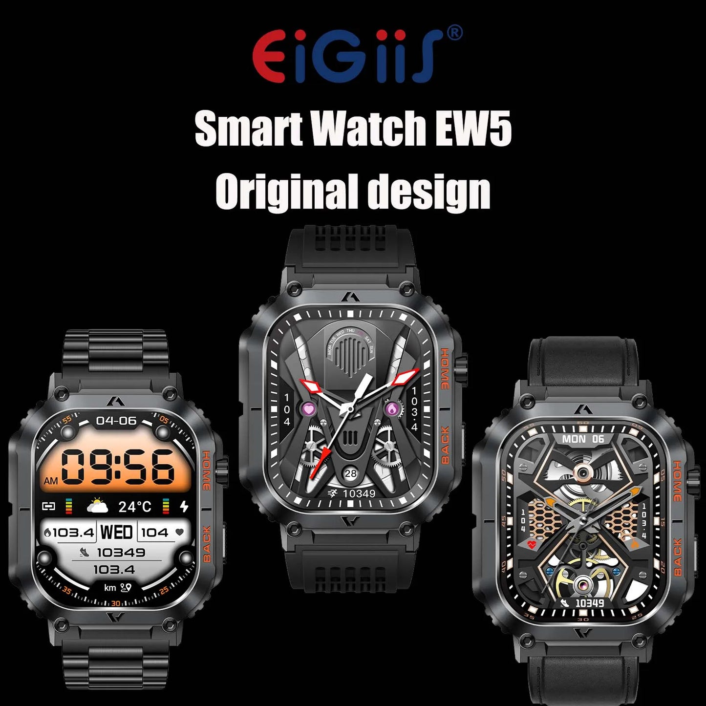 EIGIIS New 5ATM Waterproof Men Military Watch Heart Rate Blood Pressure Blood Oxygen 2.02'' TFT HD With Compass 100+ Sports Mode