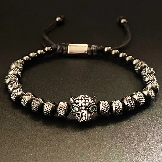 Luxury Stainless Steel Beads Beaded Leopard Head Man Bracelet For Women Hand Jewelry Couple Gift