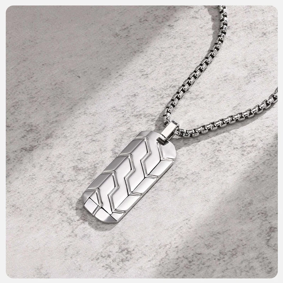 Vnox Cool Tire Pattern Necklaces for Men Boys, Stainless Steel Geometric Bar Pendant Collar, Punk Stylish Gifts for Him