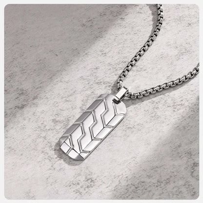 Vnox Cool Tire Pattern Necklaces for Men Boys, Stainless Steel Geometric Bar Pendant Collar, Punk Stylish Gifts for Him