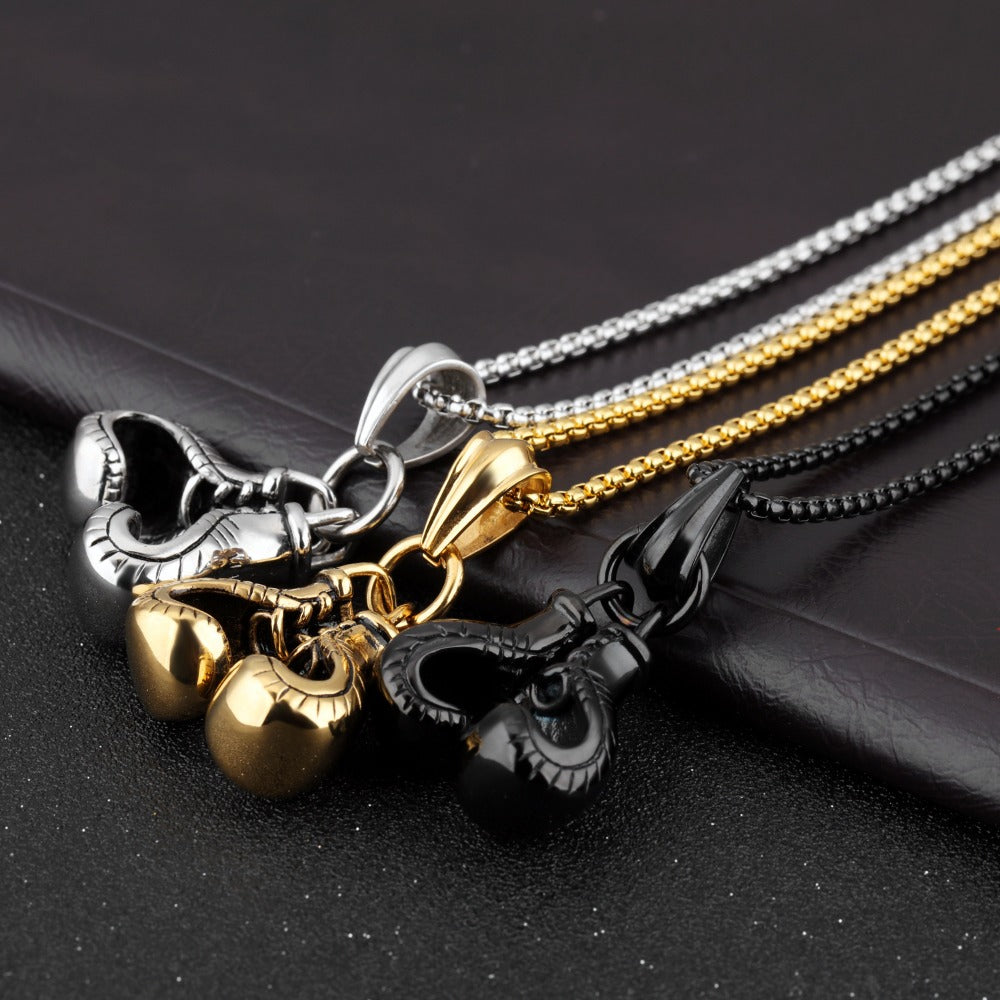 Sport Fitness Jewelry Double Boxing Glove Pendant Necklace Chic Men Hiphop Chain Necklace Cool Male Jewellery