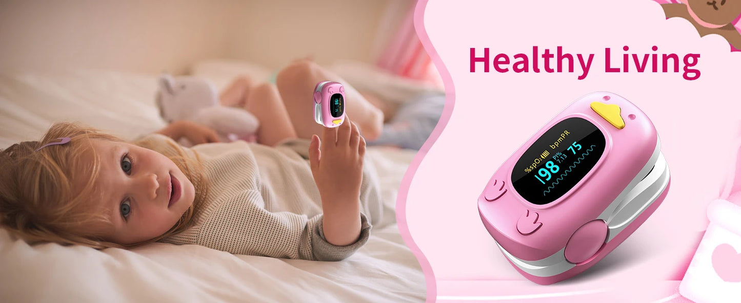 HealthTree Children Finger Pulse Oximeter Pediatric Oximetro De Dedo SpO2 PR OLED Pulsioximetro for Kid Child Baby OLED Screen