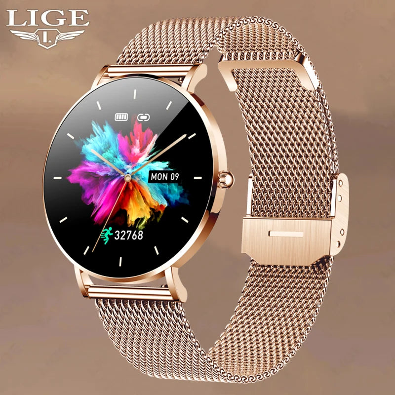 LIGE 2024 AMOLED Smart Watch Women Call Remind Ladies Physiologic Function Clock Sport Bracelet Waterproof Smartwatch For Men