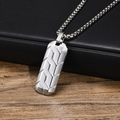Vnox Cool Tire Pattern Necklaces for Men Boys, Stainless Steel Geometric Bar Pendant Collar, Punk Stylish Gifts for Him