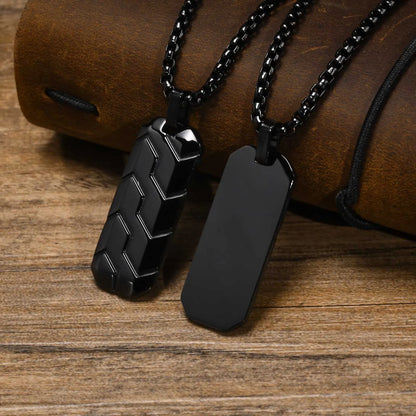 Vnox Cool Tire Pattern Necklaces for Men Boys, Stainless Steel Geometric Bar Pendant Collar, Punk Stylish Gifts for Him