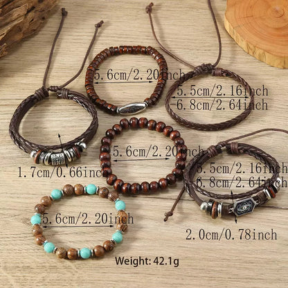 Feather Evil Eye Ethnic 5-6pc/set wood bead tree Charms bracelets Hamsa Hand Butterfly Bohemia Men Bracelets Women Jewelry