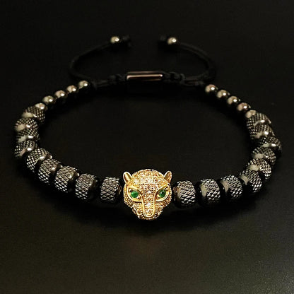 Luxury Stainless Steel Beads Beaded Leopard Head Man Bracelet For Women Hand Jewelry Couple Gift