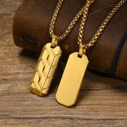 Vnox Cool Tire Pattern Necklaces for Men Boys, Stainless Steel Geometric Bar Pendant Collar, Punk Stylish Gifts for Him