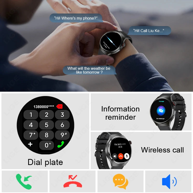 LIGE Wireless earphones ECG+PPG Smart Watch Blood Lipid Uric Acid Monitor Health Smartwatch Bluetooth Call Waterproof Watch Men