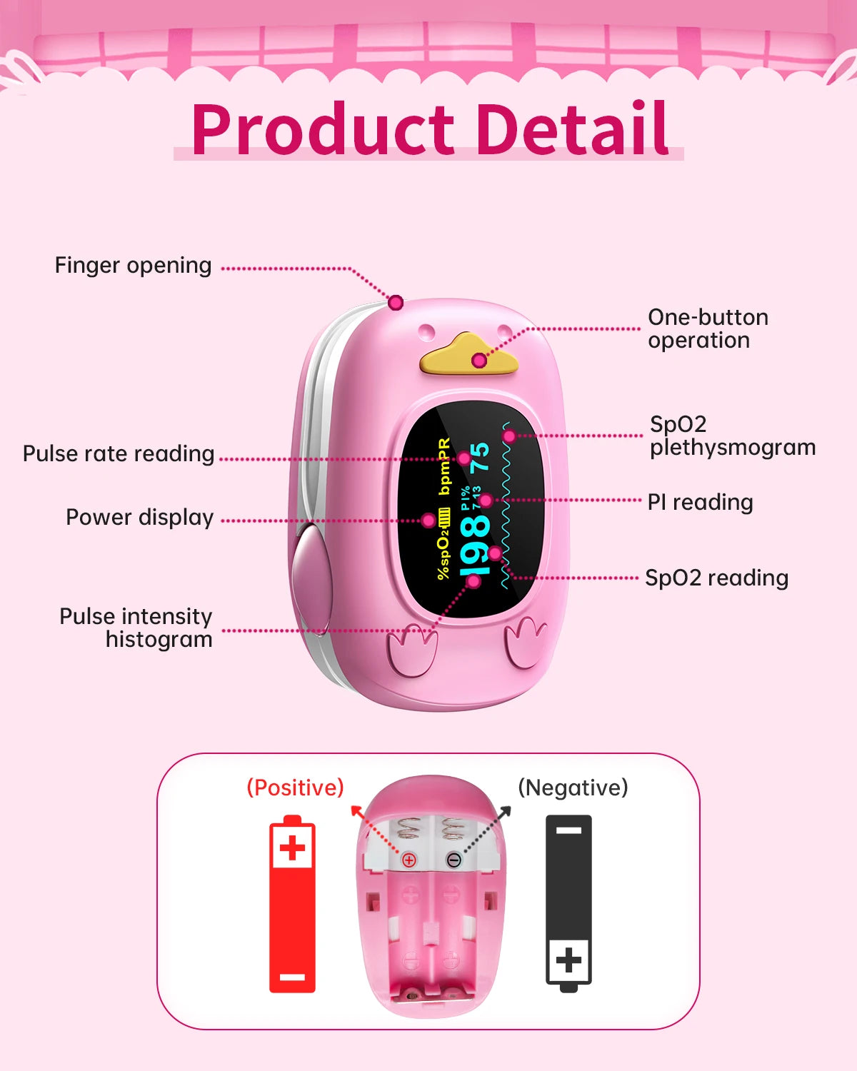 HealthTree Children Finger Pulse Oximeter Pediatric Oximetro De Dedo SpO2 PR OLED Pulsioximetro for Kid Child Baby OLED Screen