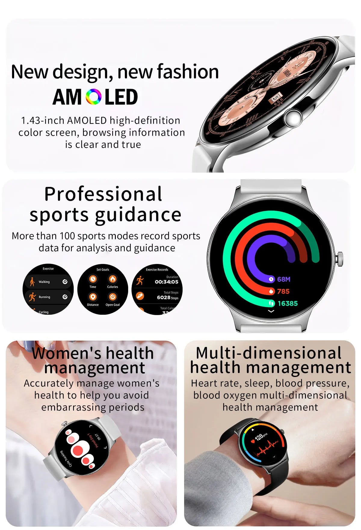 2024 New Ultra-thin Durable GPS Smart Watch Women 466*466 Screen Heart rate Blood Pressure Bluetooth Call Health Smartwatch Lady