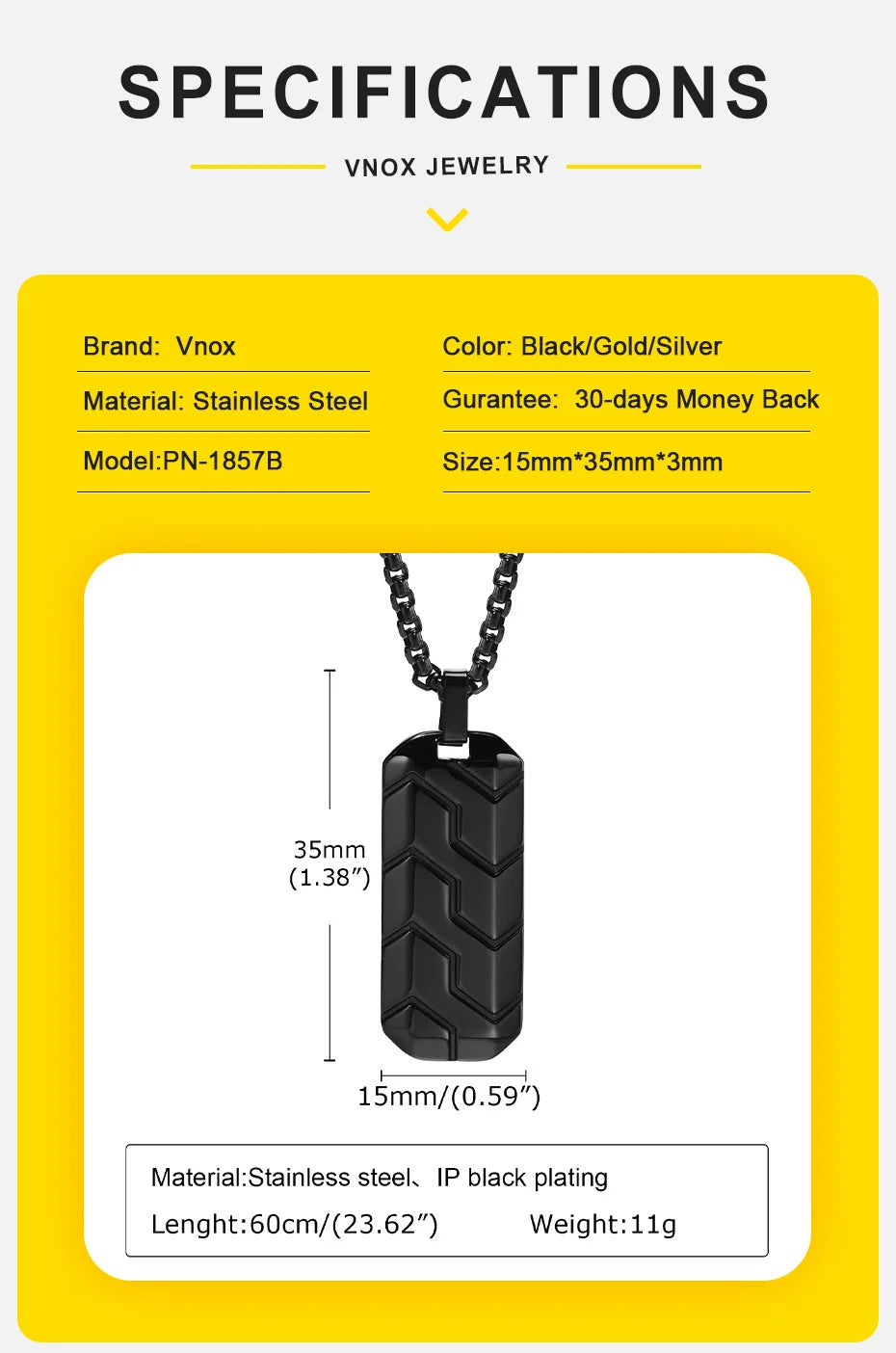 Vnox Cool Tire Pattern Necklaces for Men Boys, Stainless Steel Geometric Bar Pendant Collar, Punk Stylish Gifts for Him